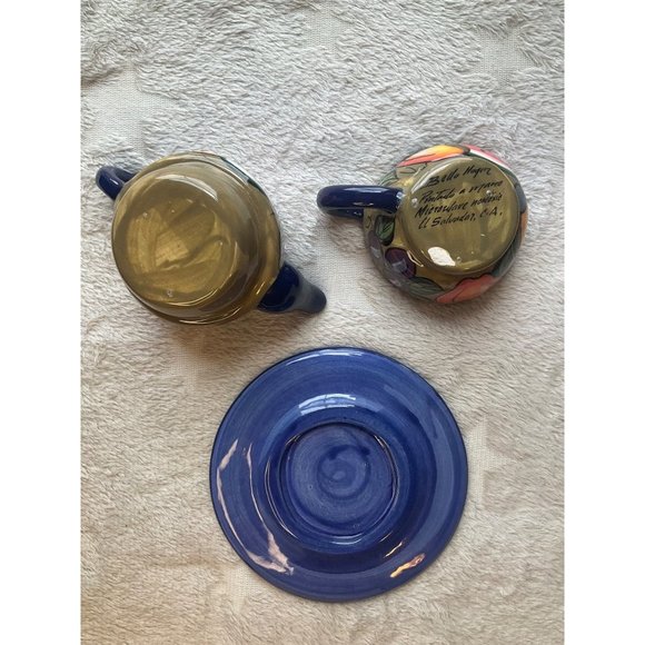 Bello Hugerz Hand Painted Tea set Ceramic 3 Pieces Colorful Fruits El Salvador C - Picture 3 of 10